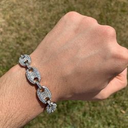 14k White Gold Plated Iced Figaro Bracelet 13mm 8” Premium Bracelet Box Clasp