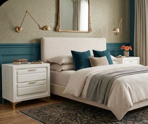 Pair of Modern White Nightstands with Gold Accents