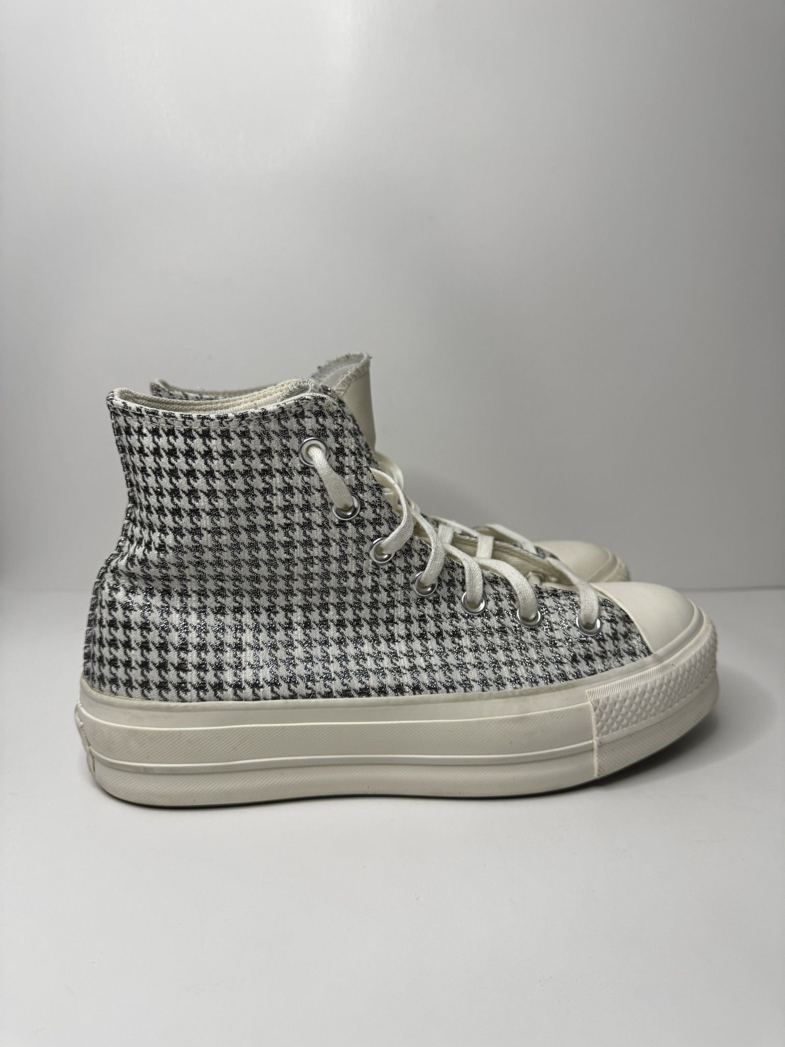 Converse CTAS Lift Hi Platform Houndstooth White/Silver Size 9