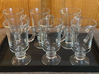 Set of 6 Vintage Libbey Clear Glass Footed Coffee Mugs / Hot Cocoa Cups