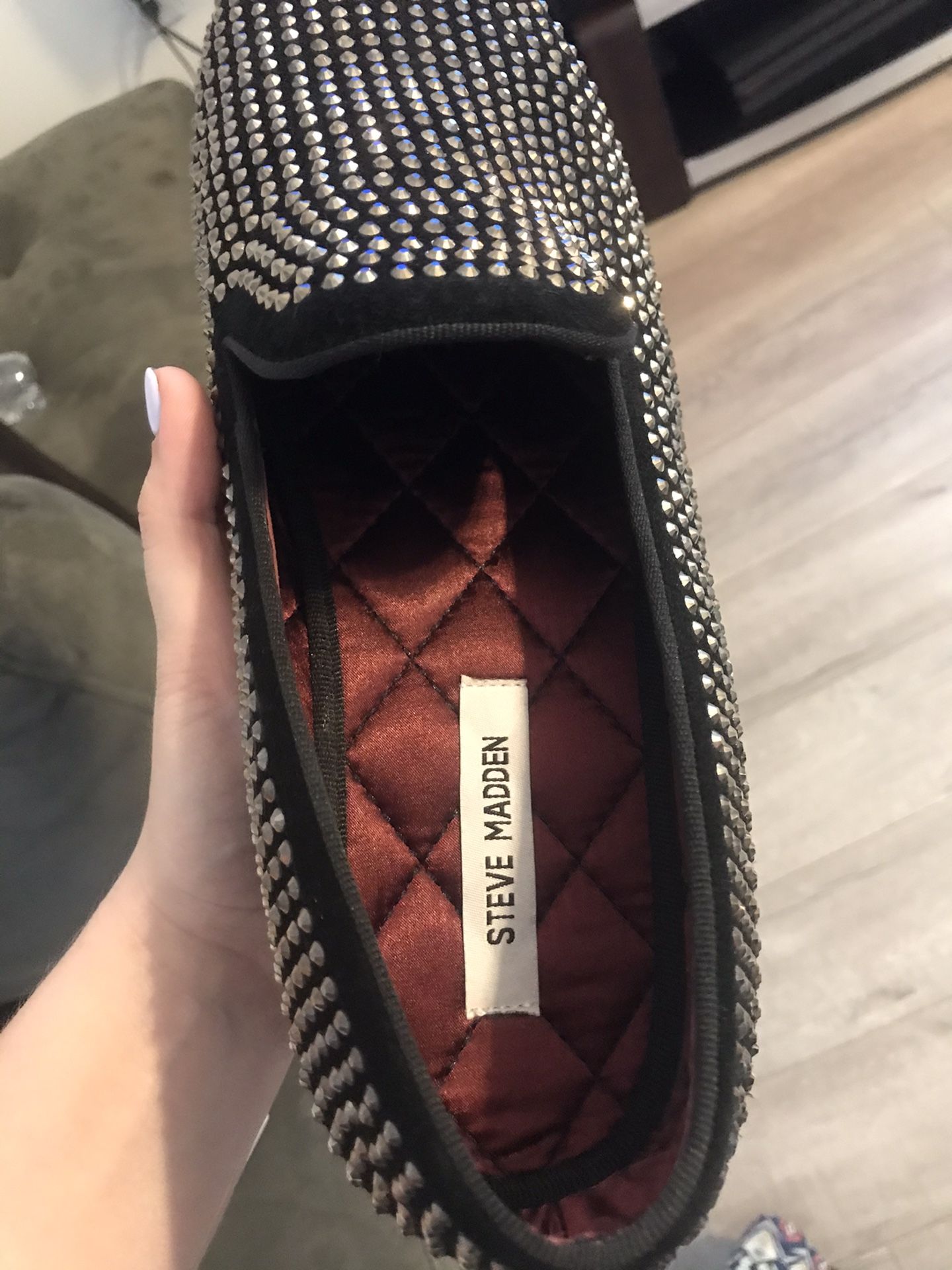 Steve Madden Black Studded Slip-On Loafers BANNOCH Rhinestone Men main image 2