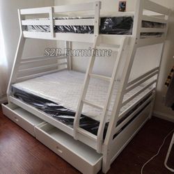 Twinfull Size White Bunk beds With Orthopedic Included 