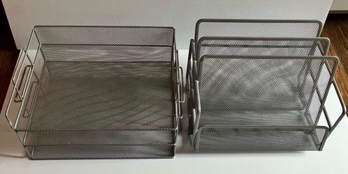 2 SILVER GRAY WIRES MEDH DESK ORGANIZERS FILE