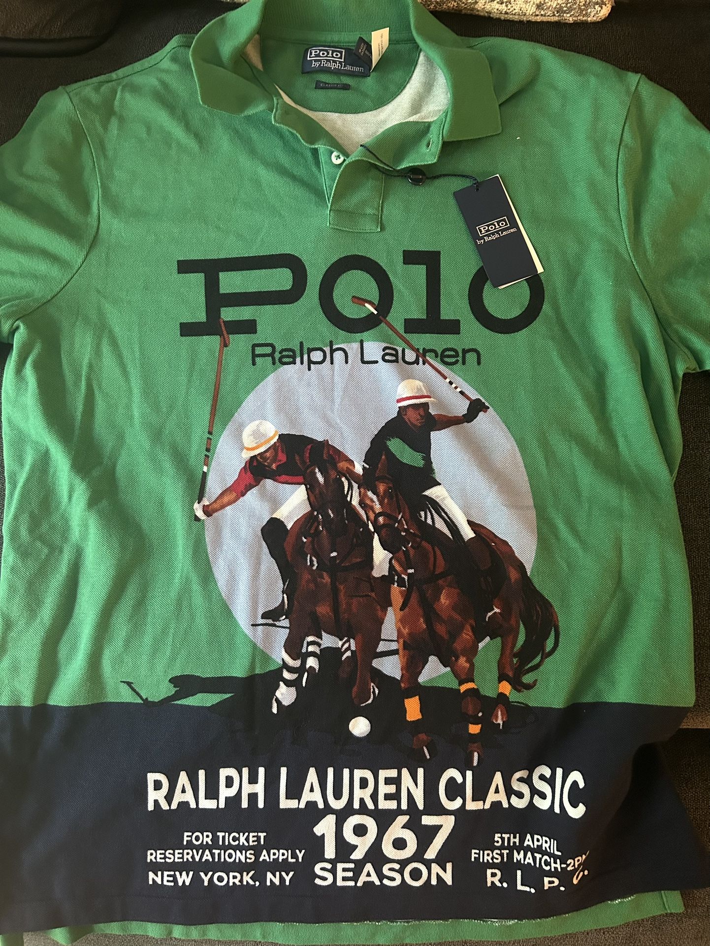 Polo Ralph Lauren Men Classic Vintage Player Horse Graphic Mesh Polo Large NWT