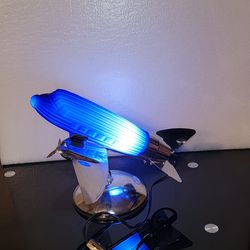 ART DECO STYLE COLBART BLUE/METAL 13X14 AIRPLANE DESKTOP LAMP