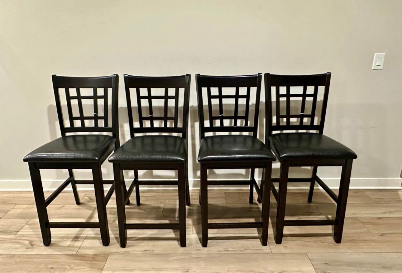 Upholstered Counter Stools, Espresso & Black, Set of 4 (Brand New)