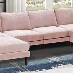 New Pink Fabric Sectional. 60”x120”x60”. Free Delivery!