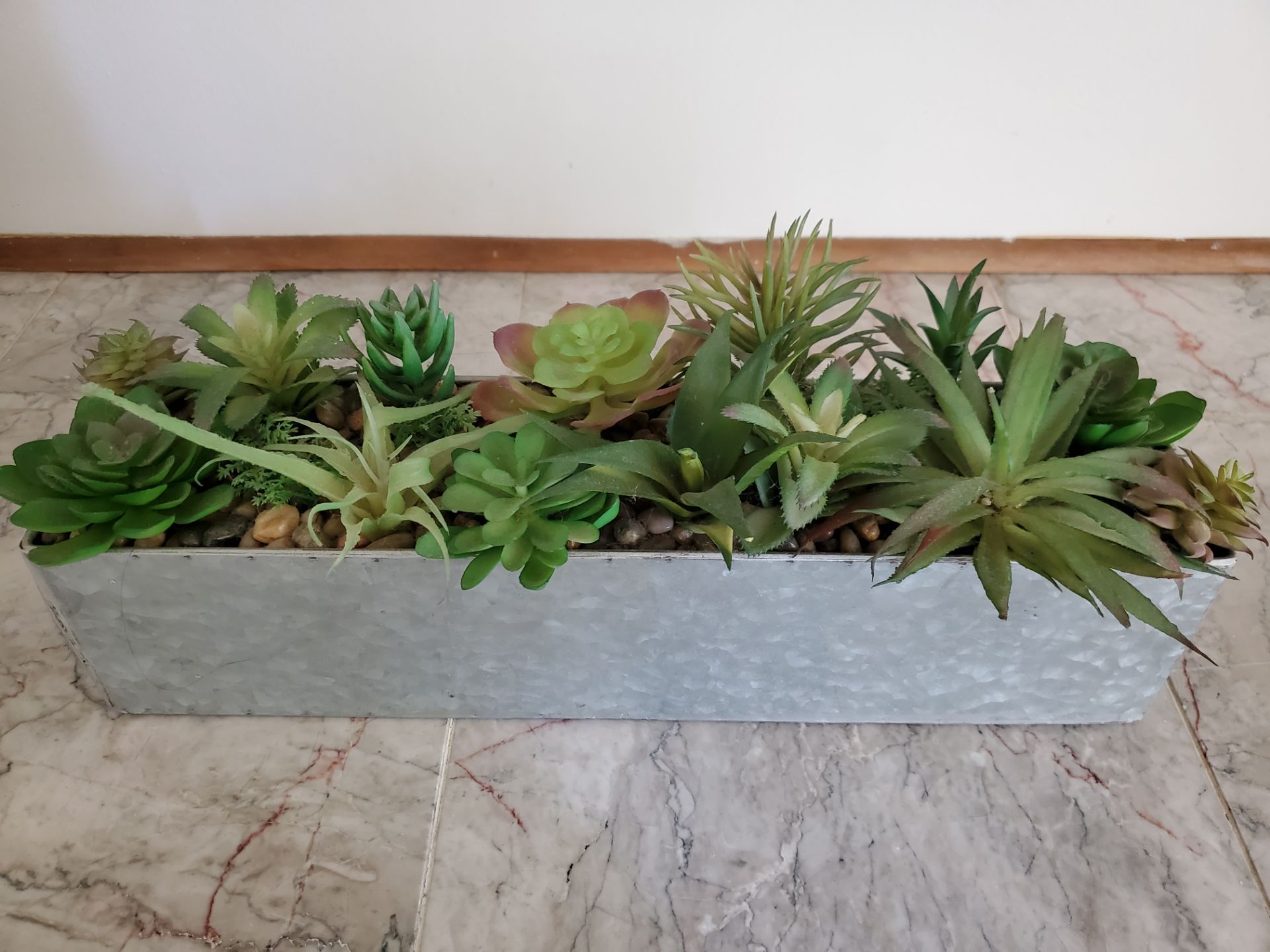 Faux Succulent Arrangement in Metal Planter 17x4x4