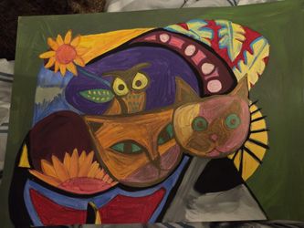 Abstract Cat Painting 11x15 Acrylic Painting On Paper 