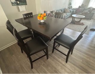 Dark Wood Counter Height Dining Table with Chairs