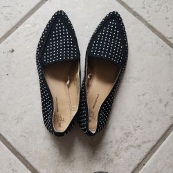 Black Pointed Toe Flats With Silver Studs 