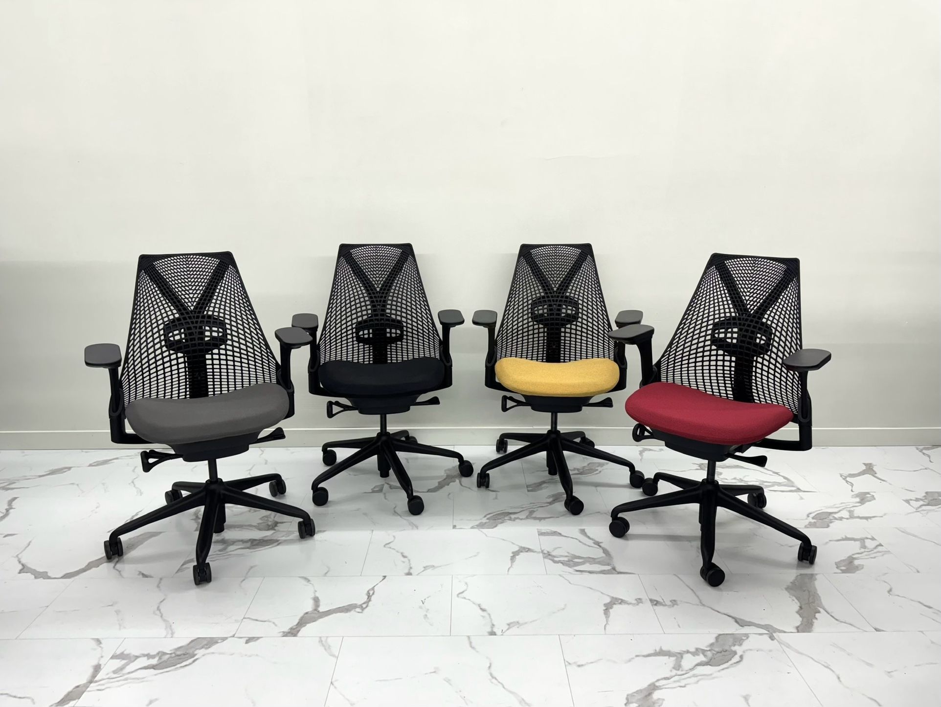 LIKE NEW HERMAN MILLER SAYL CHAIRS! FULLY LOADED WITH LUMBAR SUPPORT AND FULLY ADJUSTABLE ARMS!
