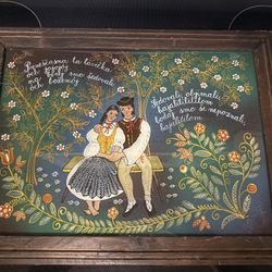 Folk Art Painting With Wooden Frame