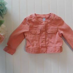 Baby Gap Girls 12-18 Months Peach/Coral Stretch Denim Jacket Boho
