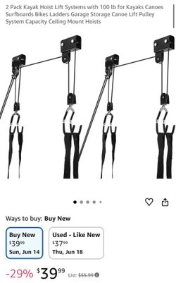 Kayack overhead hanging pulley system