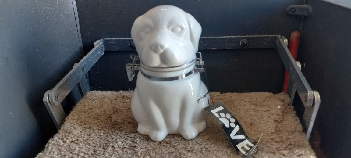 Boston Warehouse Ceramic White Dog Hinged Treat Jar
