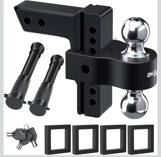 Adjustable Trailer Truck Drop Hitch - Fits 2 Inch Receiver Only, 8 Inch Drop Dual Ball Mount 2" and 2-5/16" Up to 12,500 LBS GTW, Heavy Duty Aluminum