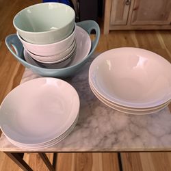 Glass Bowls White & Mint 