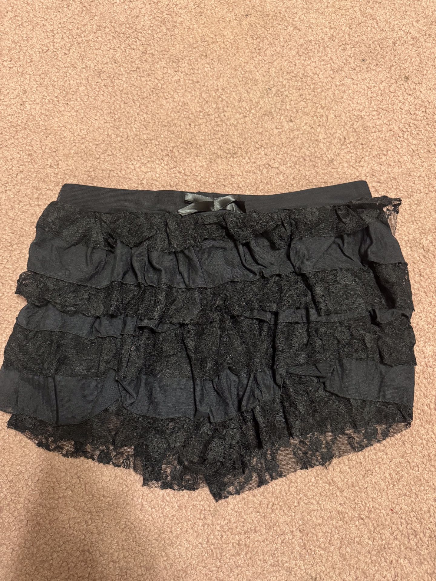 New large black lace ruffle mini skirt skort goth gothic stretchy Emo