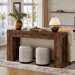 63" Console Table, Rustic Sofa Table Hallway Table with Stable Legs. Rustic Brown