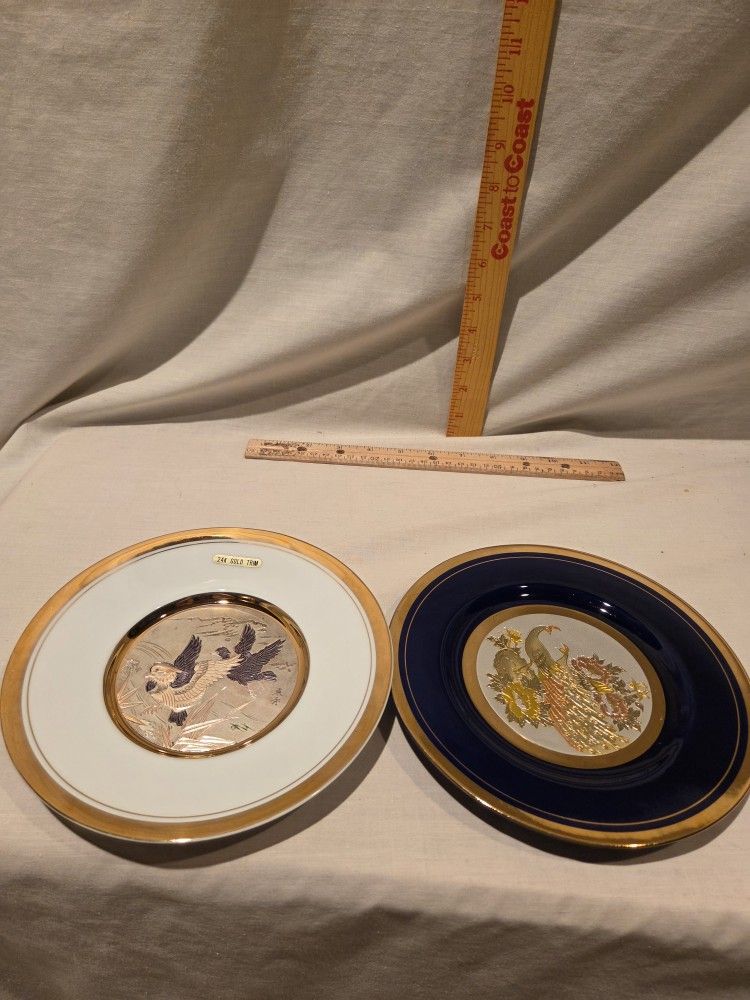 "The Art Of Chokin" 24K Gold Trim, 7 3/4" collector plates, Lot Of 2,Peacocks And Ducks VTG