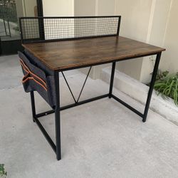New In Box 39.5x24x30 Inch Tall Office Computer Desk Table With Side Organizer Document Pouch Rustic Brown 