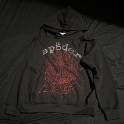 Sp5der OG Rhinestone Logo Hoodie Black Large 