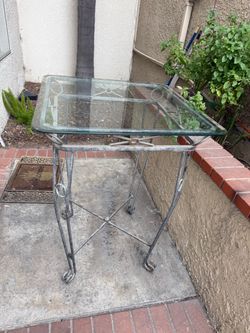 Tall Wrought Iron Glass Top Patio Side Table