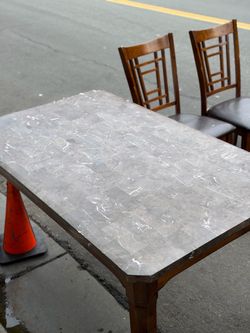 Dining Table with Stone Top and Wood Frame