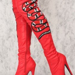 Red And Black Snake Thigh High Boots Size 9