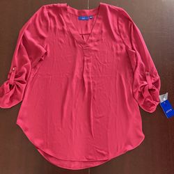 Apt. 9 Pink V-Neck Professional Blouse Top sz L