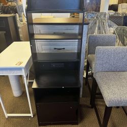 55" Tall End Side Table with Storage Cabinet, Small Bookshelf, for Living Room Office Bedroom, Vintage Black