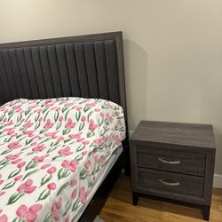 Queen  Bed,  Night Stand With New  Foam High Quality Mattress And Box Spring For $999