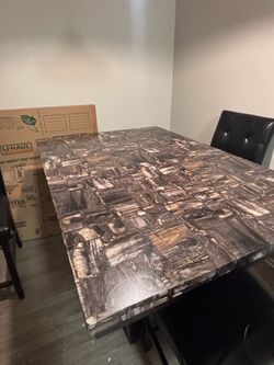 Dining Table with Stone Mosaic Top with 4 chairs