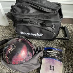 Bowling Ball With Accessories Brunswick Rolling & Seesaw Bag Microfiber Towel