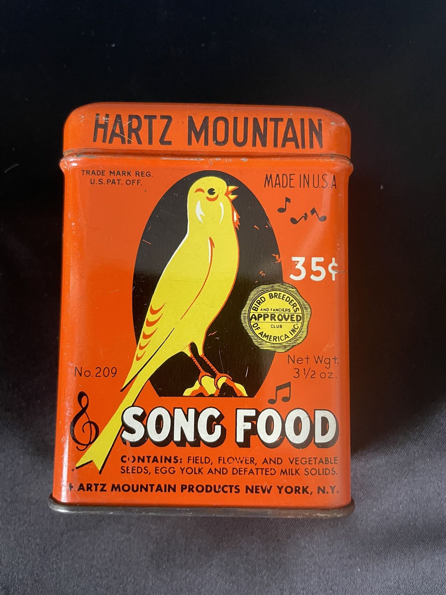 Hartz mountain song food tin Canister. 