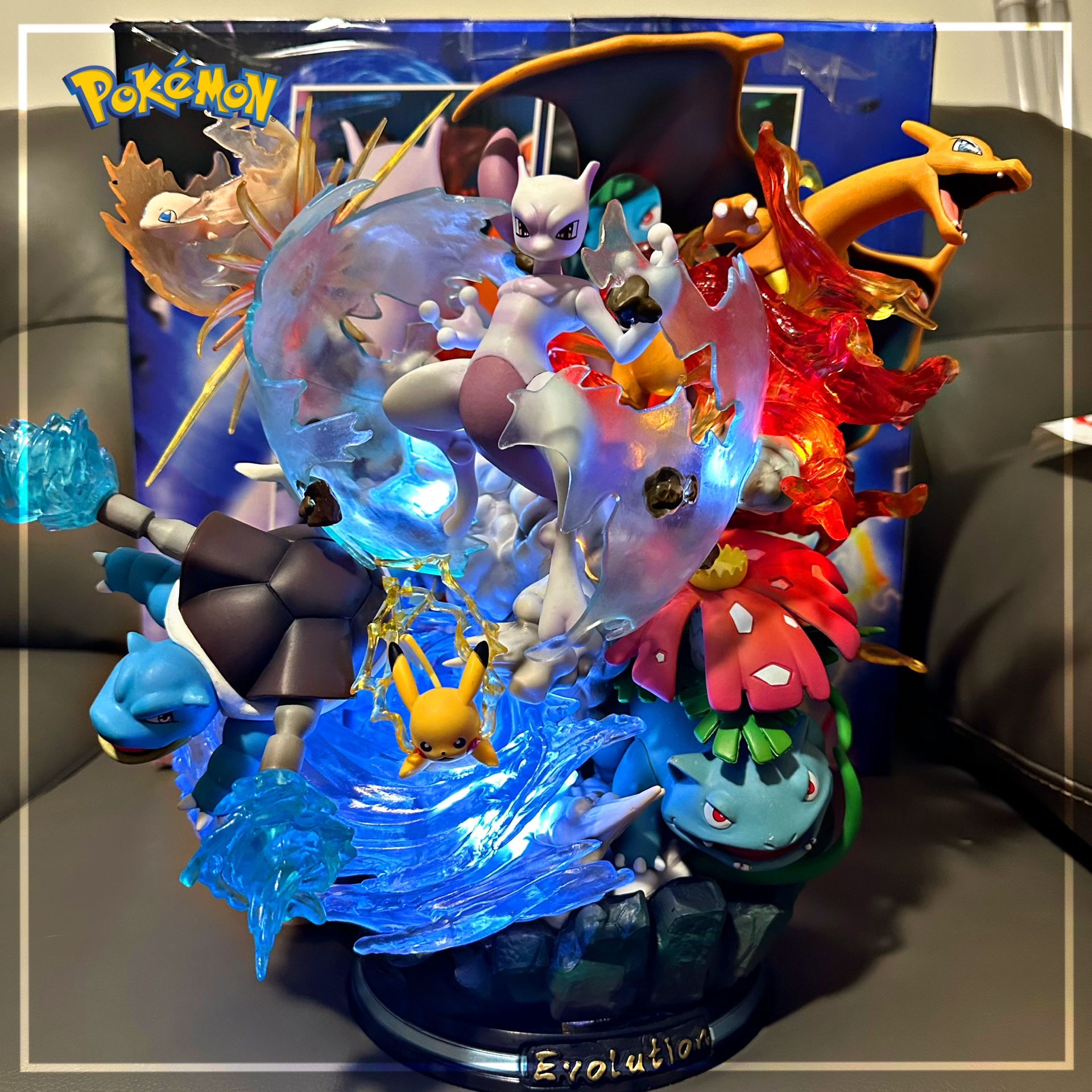 Anime Pokemon Mewtwo Figures Pikachu Gk Pvc Periphery Led Lighting Figurine Coll