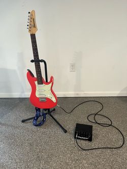 Ibanez AZES31 Electric Guitar (Vermilion) with guitar stand and 3-watt Blackstar Fly 3 Mini Amp