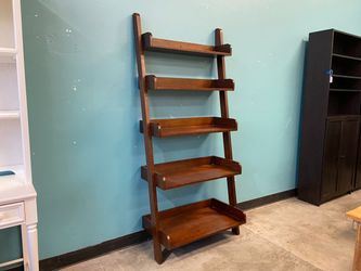 WILLIAMS SONOMA Cherry Finished 5 Shelf Leaning Bookcase