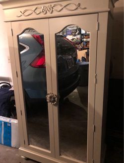 White Wood Armoire with Mirrored Doors