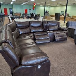 New Sectional Sofa With Three Power Recliners On Sale  Now