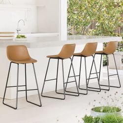 Urban Armless Bar Stools, Modern Industrial Faux Leather Dining  Set of 4,Barstools