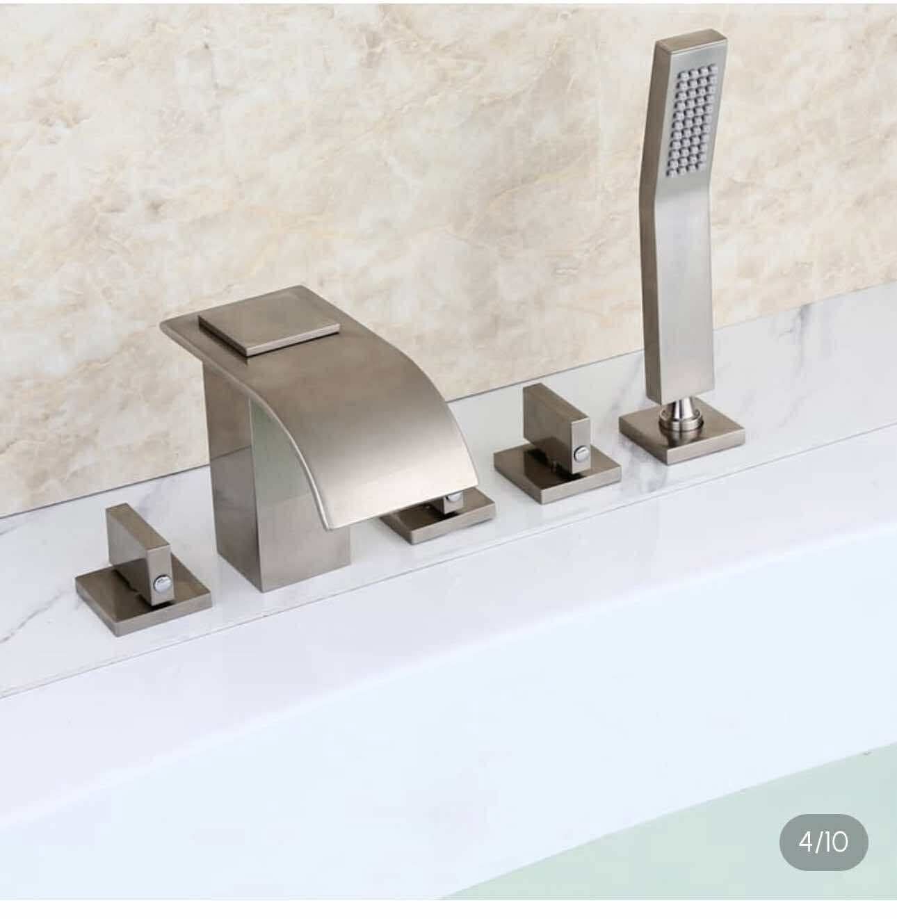 Milly Brushed Nickel Widespread Waterfall Roman Tub Filler P10-10