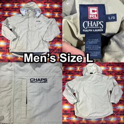 Vintage Ralph Lauren Chaps Jacket Mens Large Beige 1/2 Zip Pullover Windbreaker