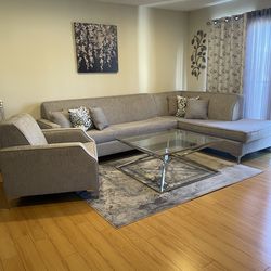 Sectional sofa with armchair and coffee table