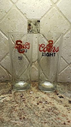 Set of 2 USC Trojans And COORS LIGHT Beer Glass Cups.