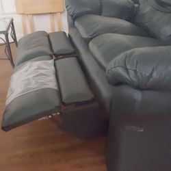 GREEN LEATHER Loveseat Recliner 