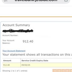 JetBlue Flight/Airfare Voucher worth $912.40 (Travel Bank Credit)