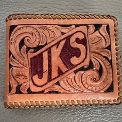 Vintage Western Hand Tooled Leather Wallet 