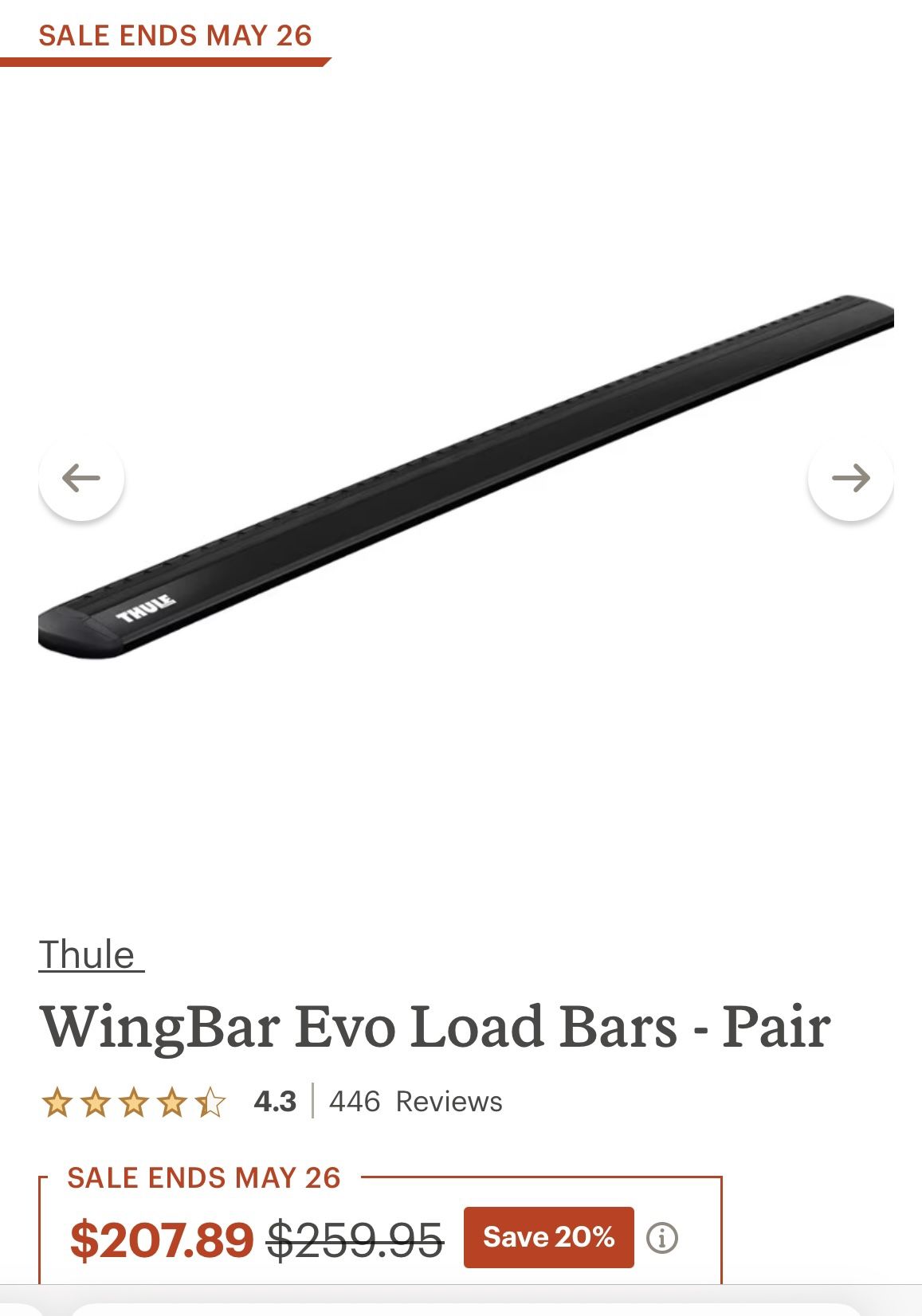 Thule Wing bar Evo Load bars 47” Black